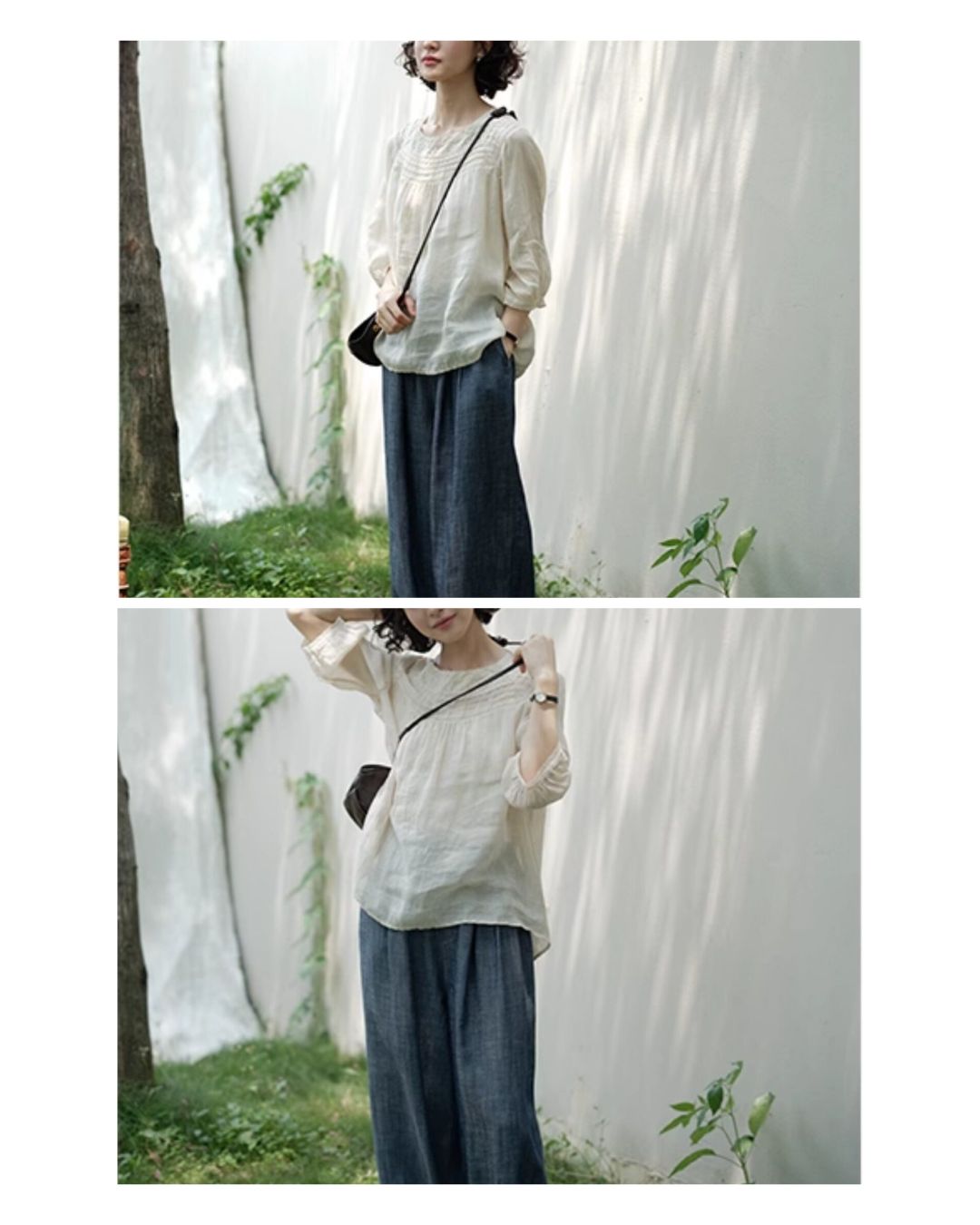 Lace Square Neck Ramie Shirt　LS062