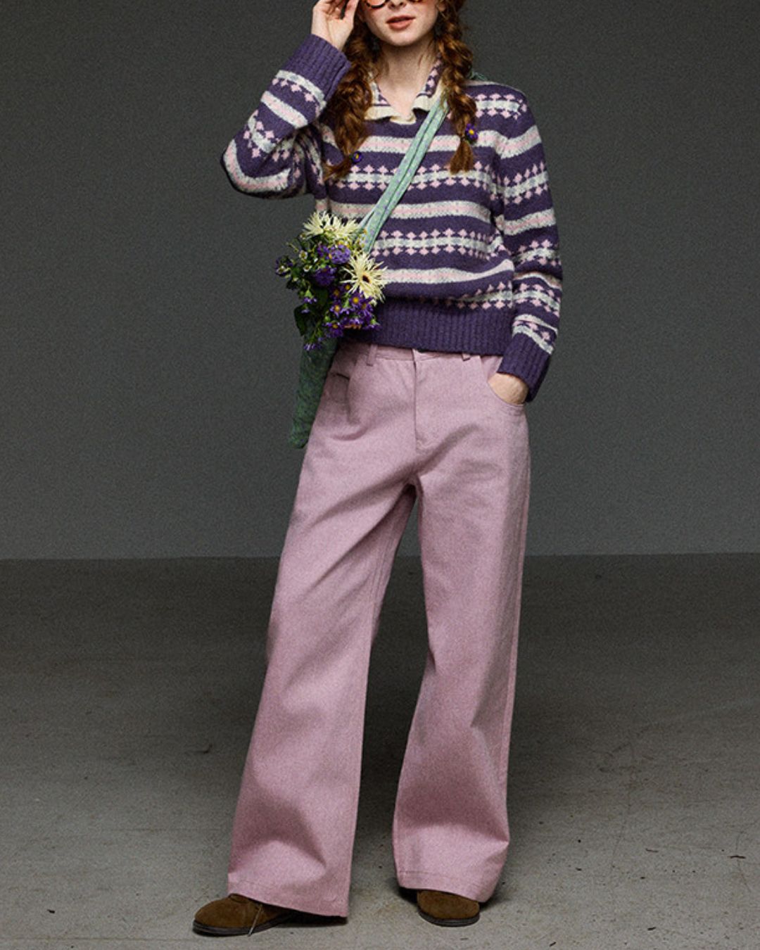 Retro Border Peter Pan Collar Jacquard Sweater　KN106