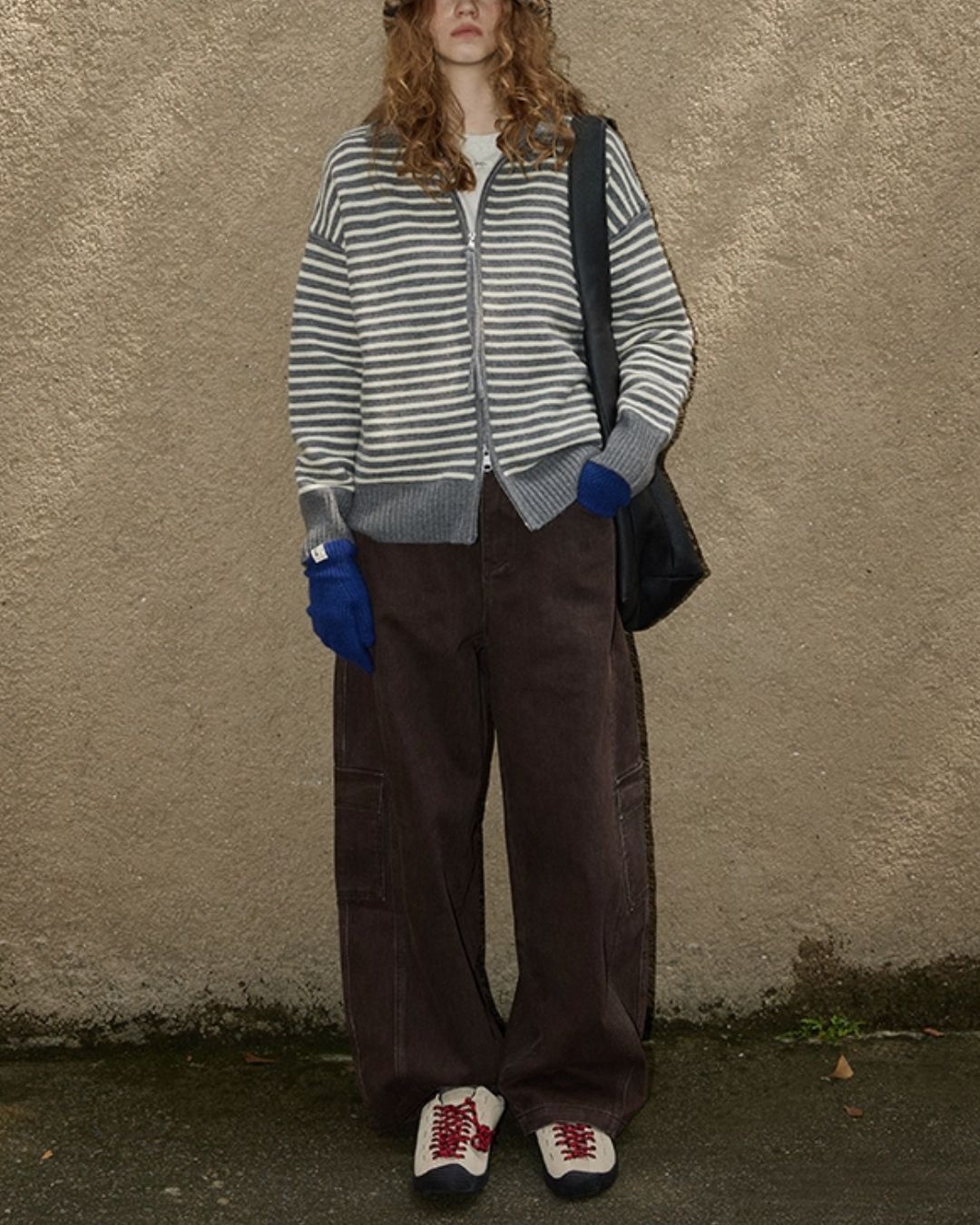 Double-Zip Border Knit Cardigan　KN043