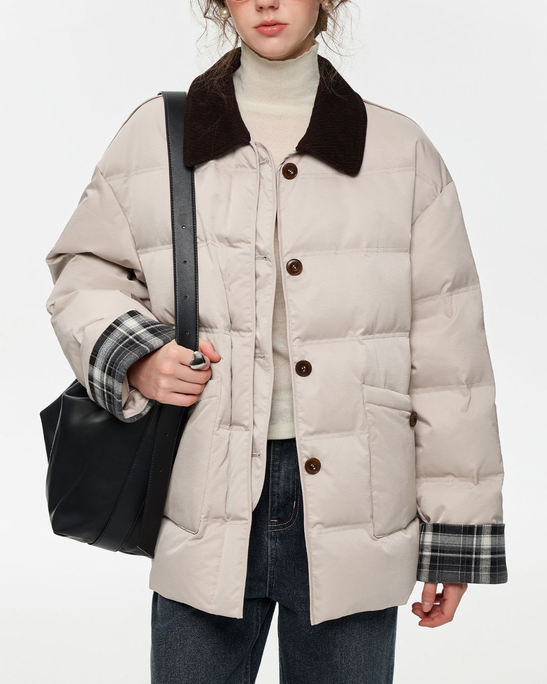 Collared Check Sleeve Down Jacket　JK060