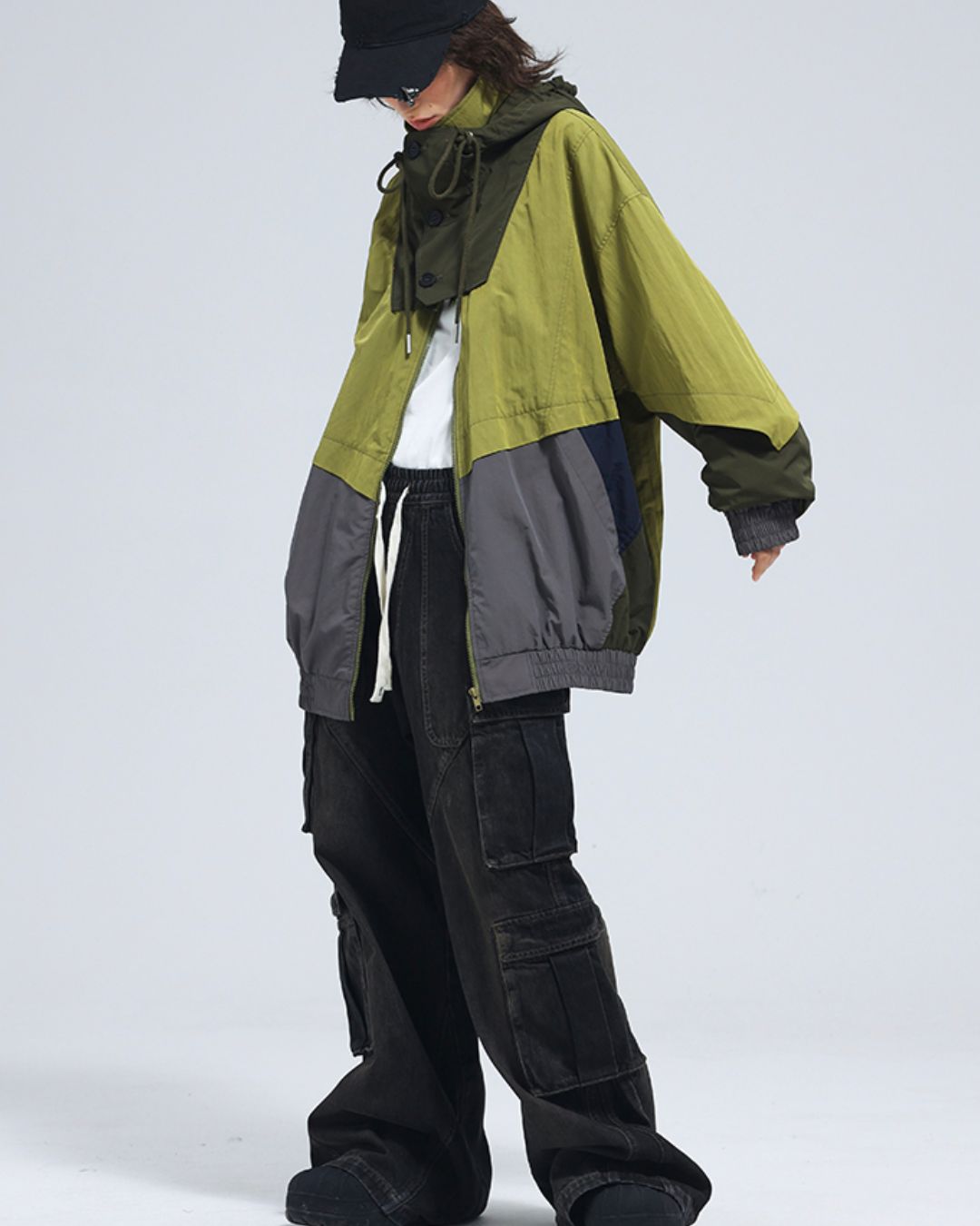 Oversized Colorblock Nylon Jacket　JK072