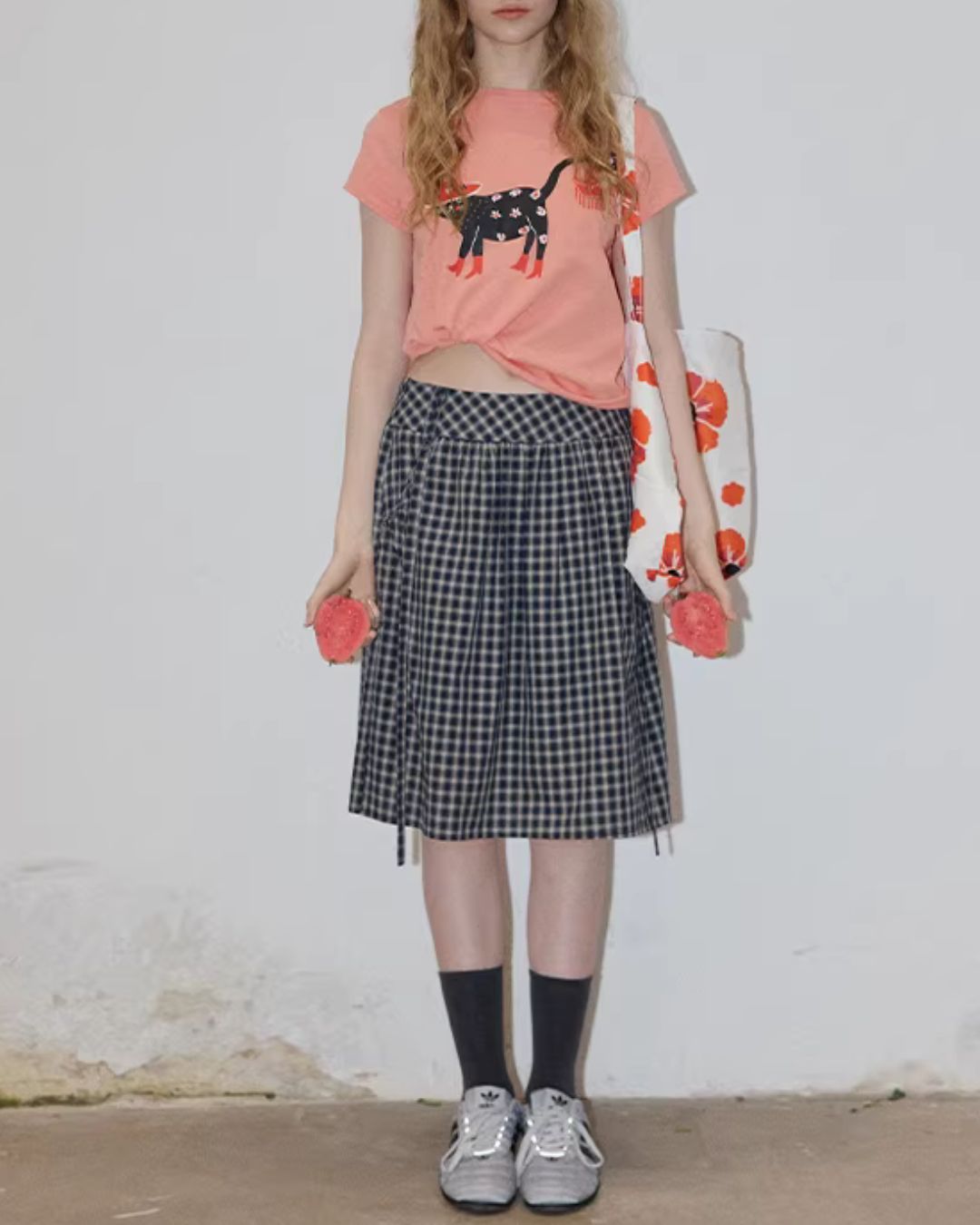 Checked String Midi Skirt　SK023