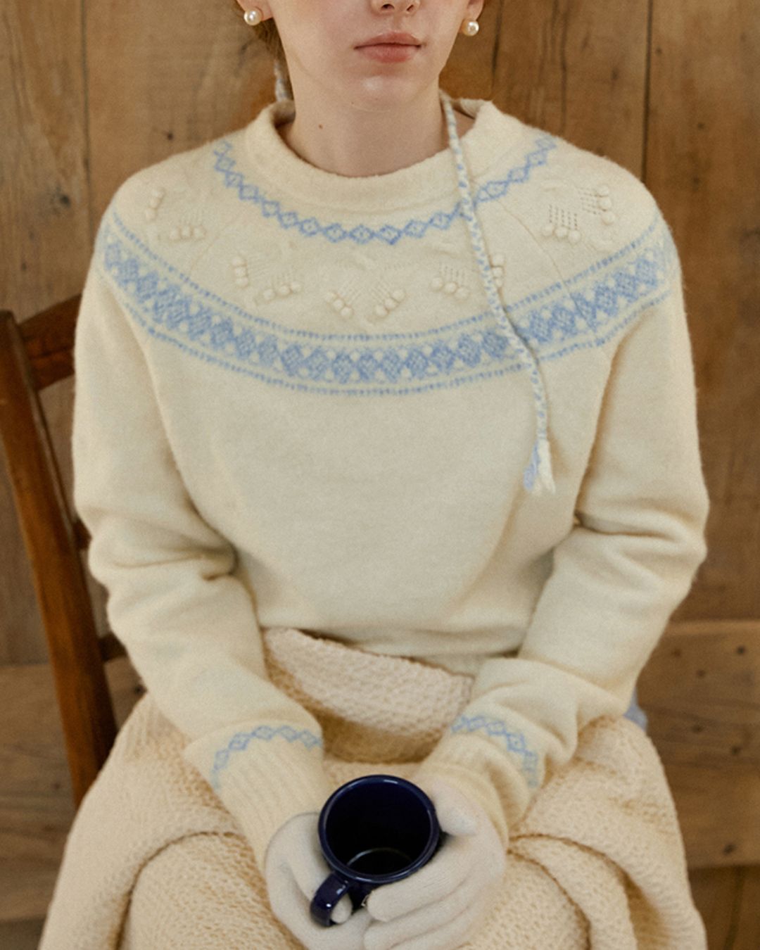 Pom-pom Fair Isle Sweater　KN078