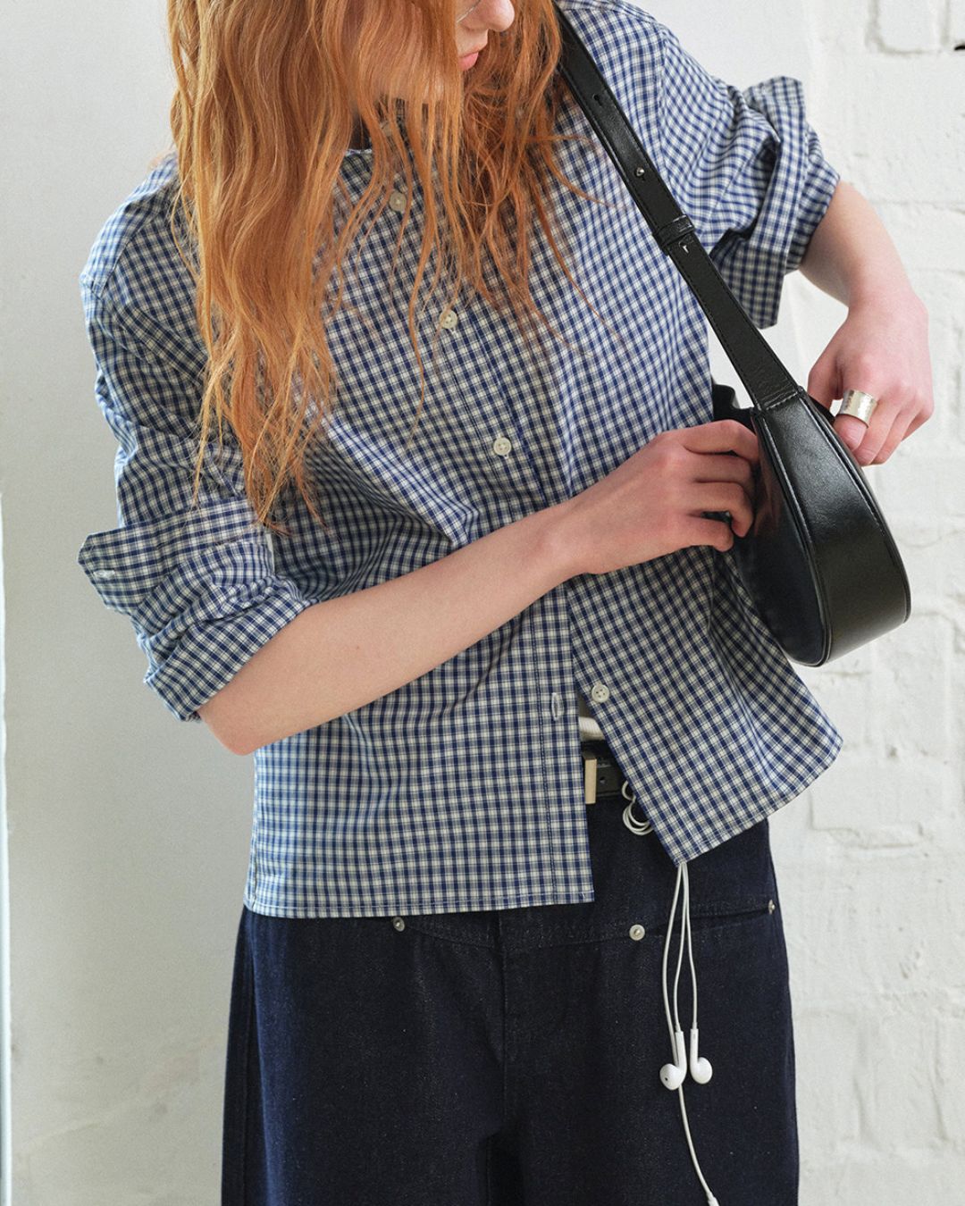 Cropped Button-down Checked Shirt　LS051