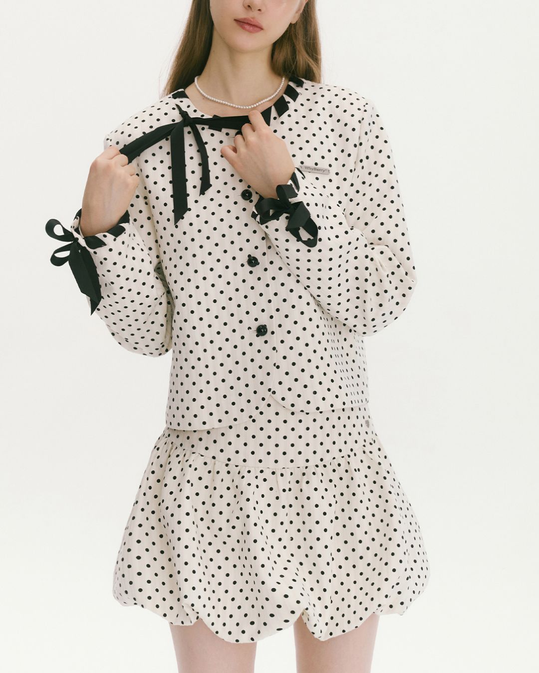 Ribbon Lace-Up Collarless Jacket　JK029