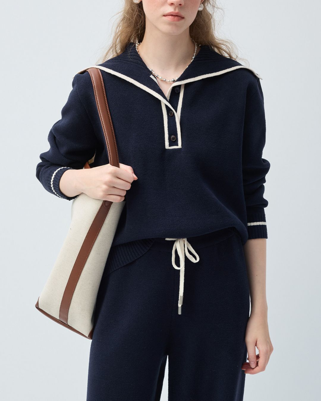 Boucle Knit Drawstring Draped Pants　PT037