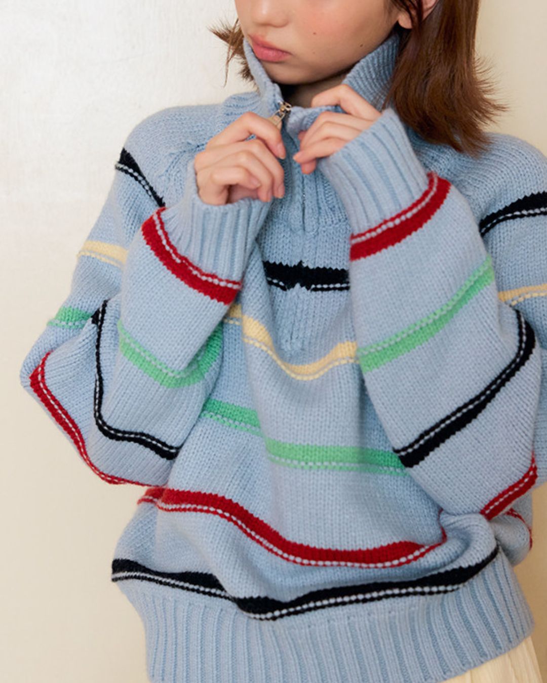 Multi-border Half-zip Knit　KN091