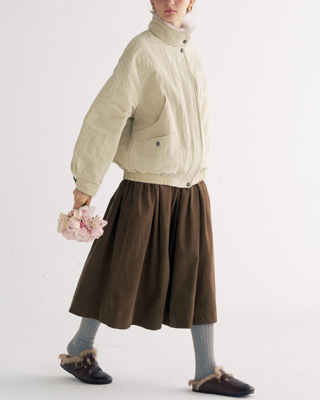 Detachable Fur Collar Quilted Jacket　JK078