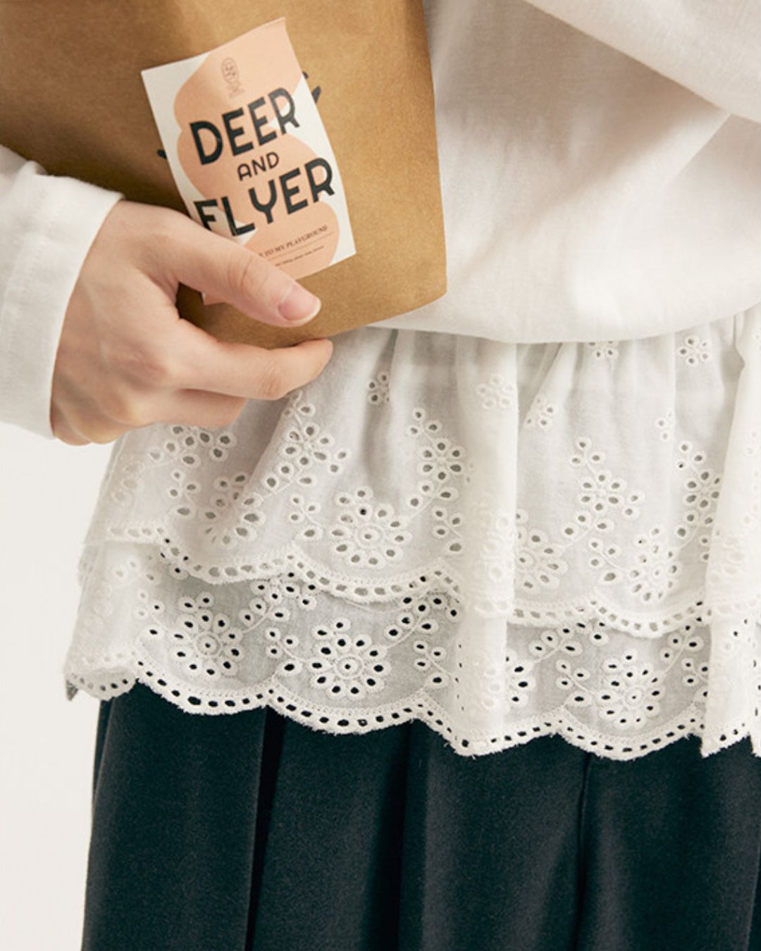 Waist Gathered Lace Frill T-shirt　LT023