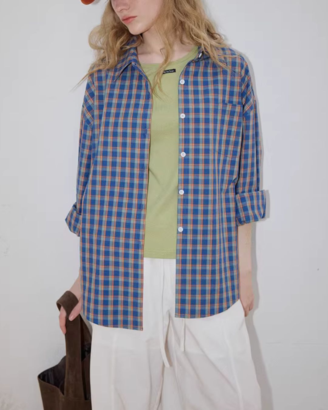 Loose Color-block Check Shirt　LS070
