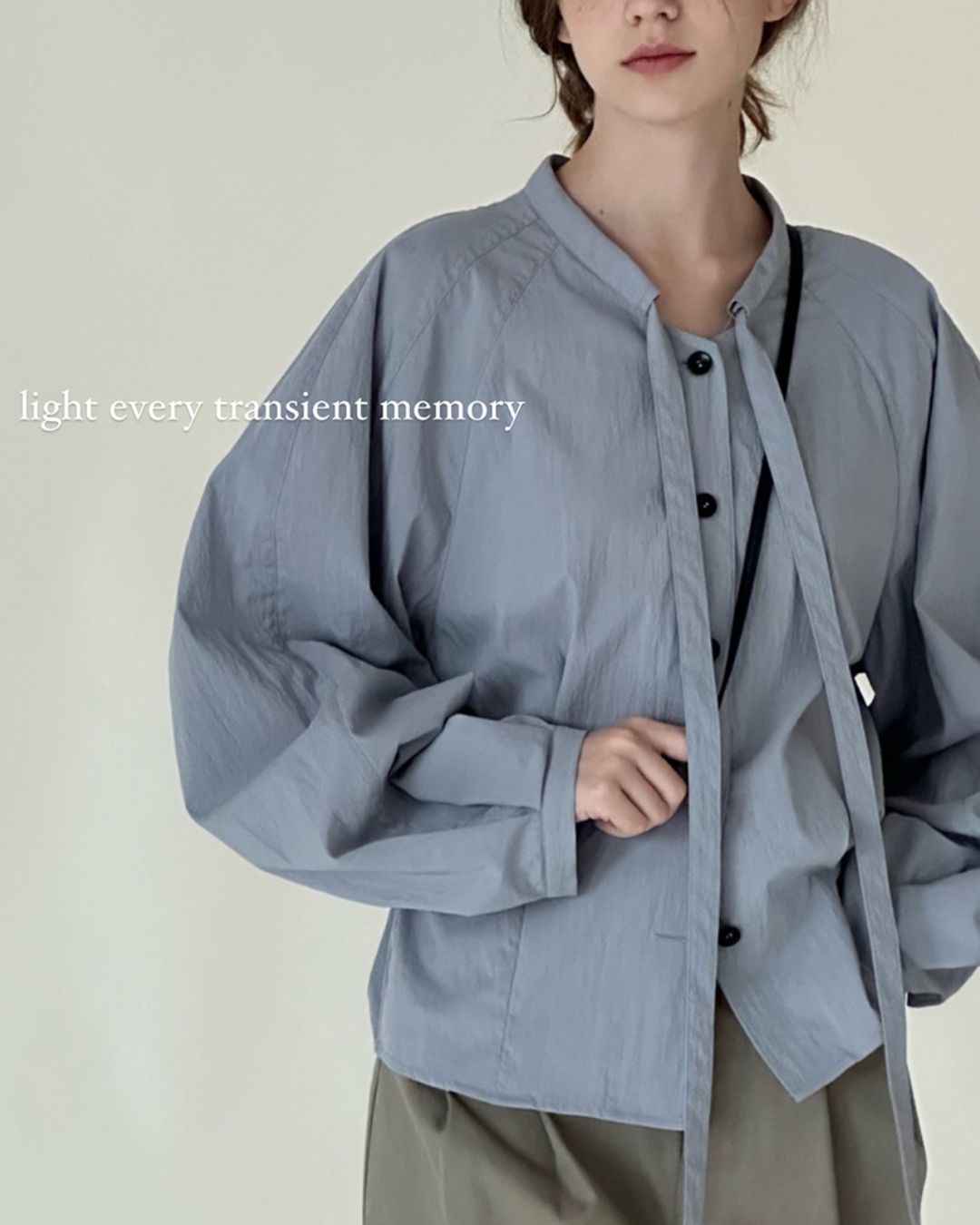 Pleated Raglan Bow Tie Shirt　LS021