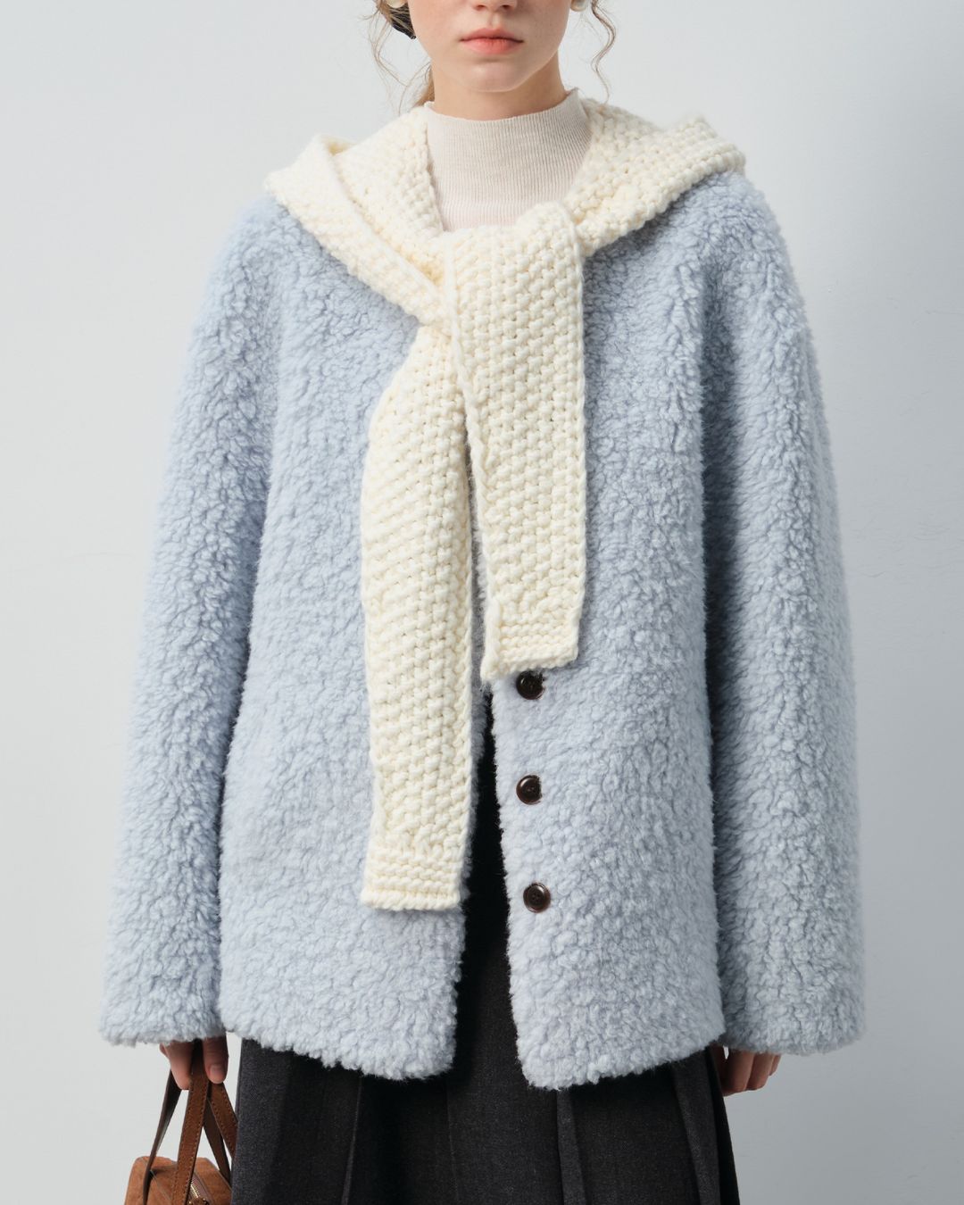 Sheep Boa V-Neck Relaxed Coat　CT016