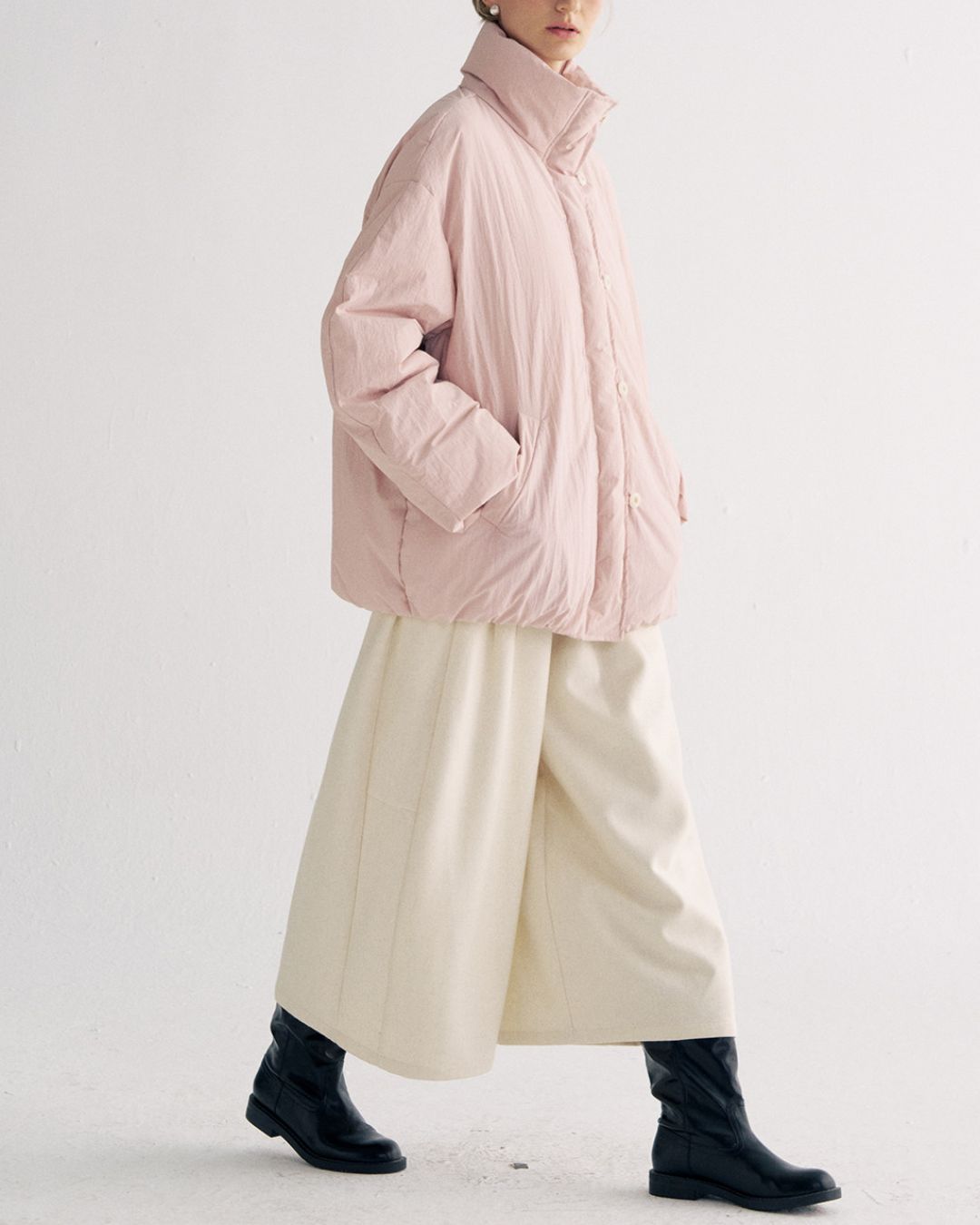 White Duck Down Gathered Jacket　JK079