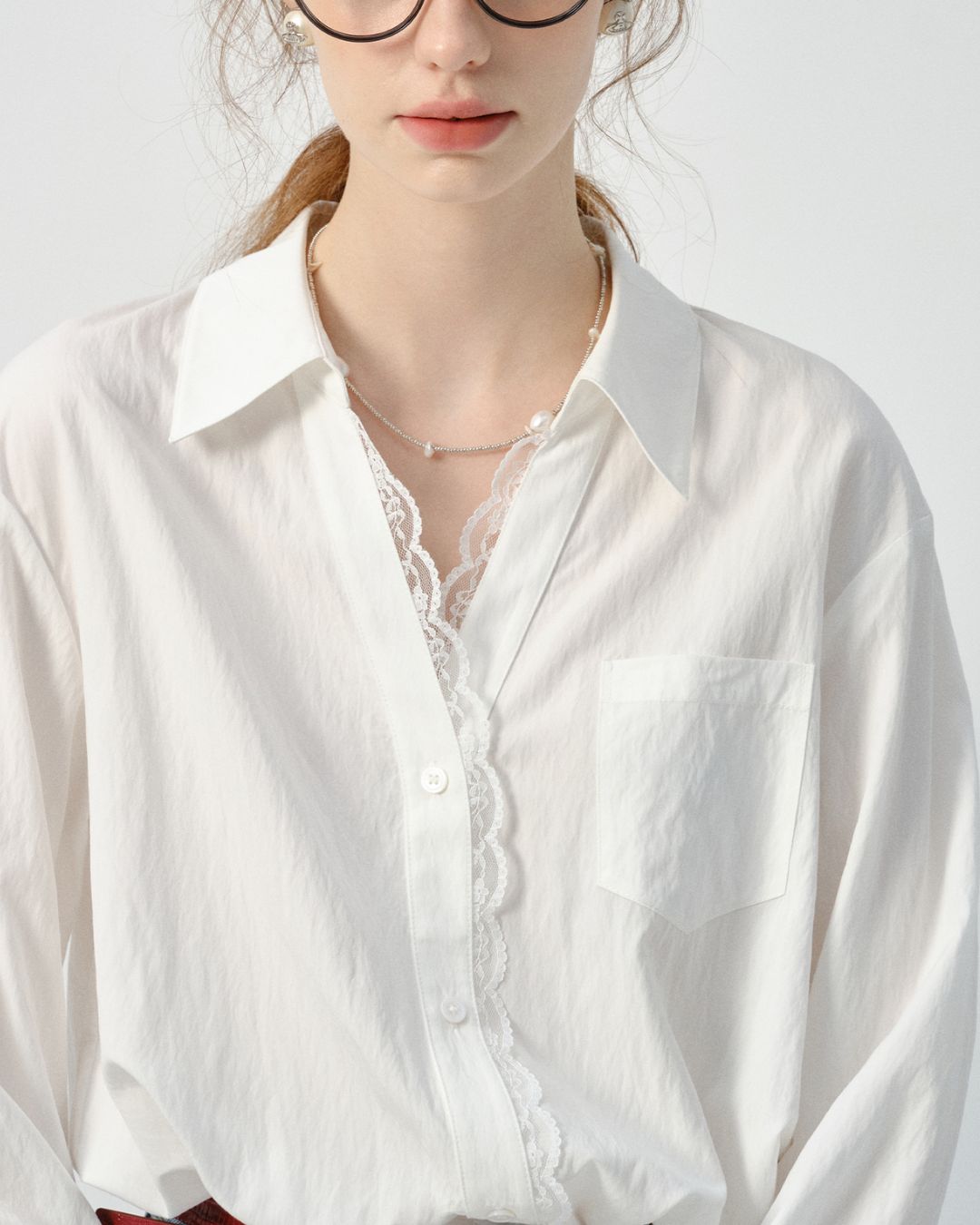 Lace V-neck French Shirt　LS033