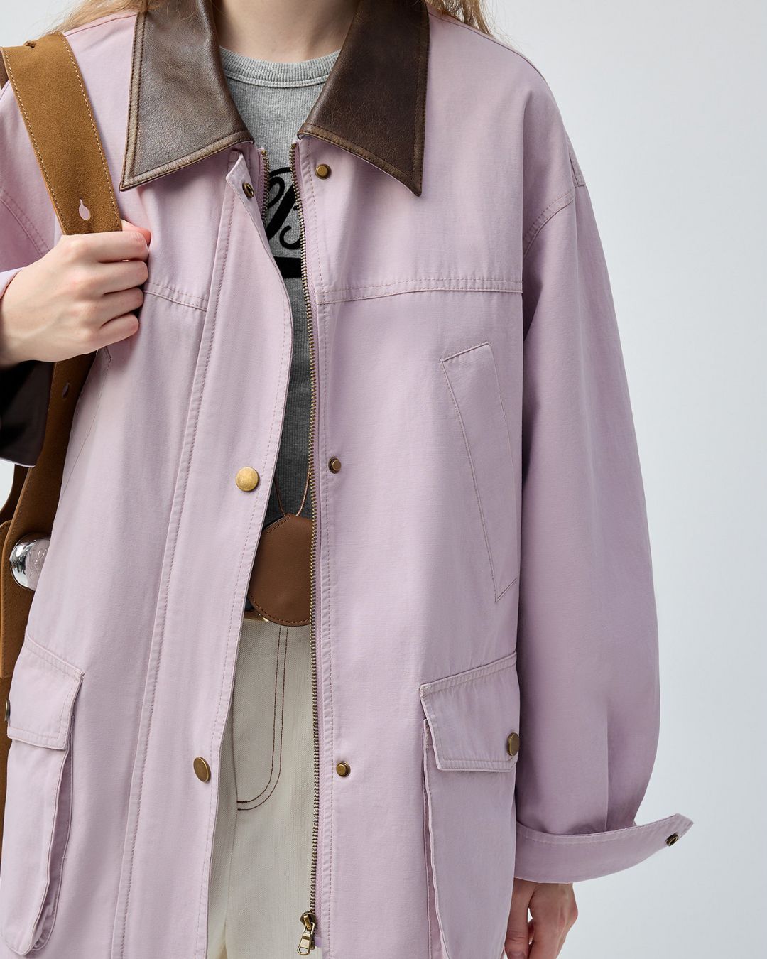 Leather Collar Oversized Work Jacket　JK082