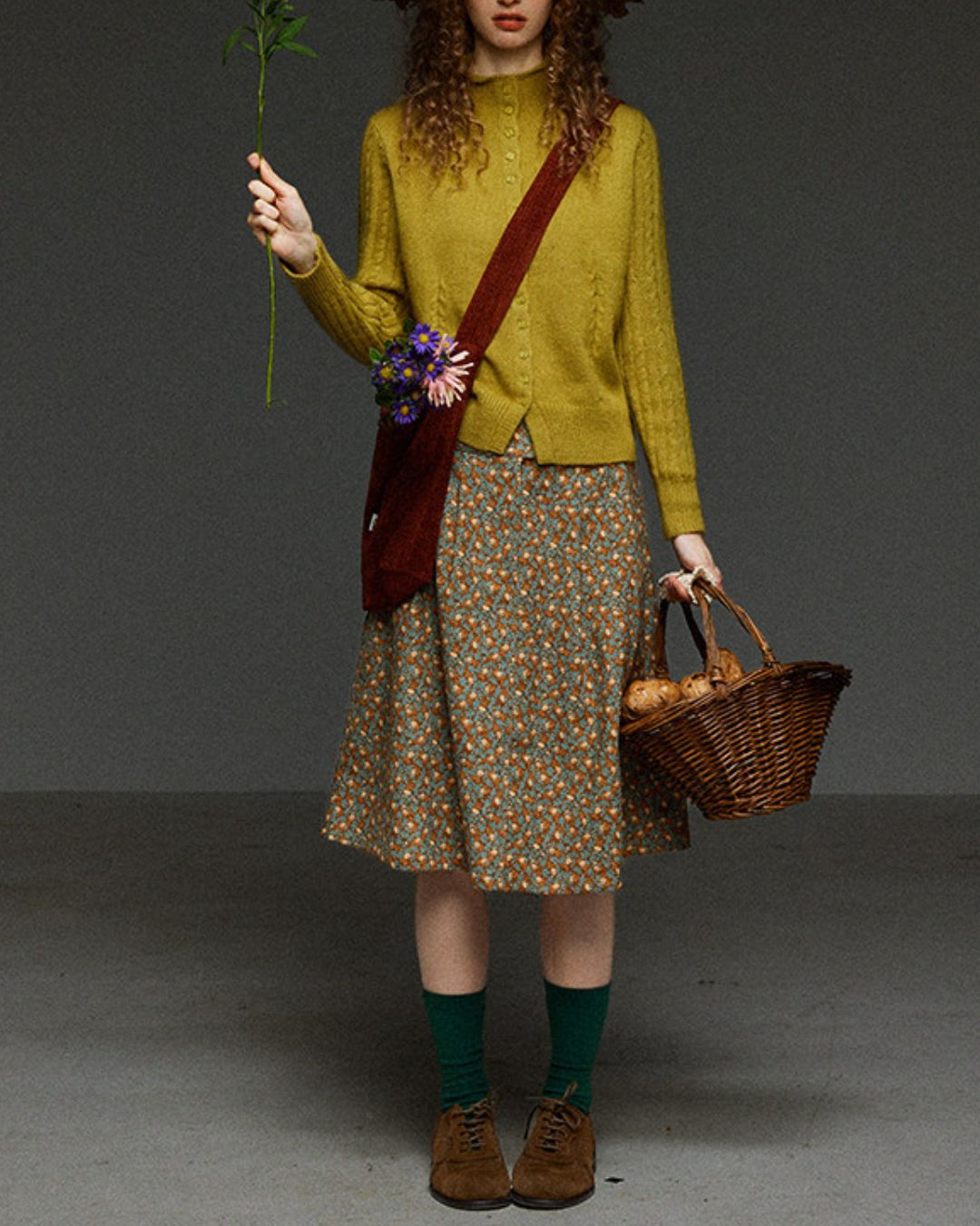 Cable Sleeve High Neck Knit Cardigan　KN104