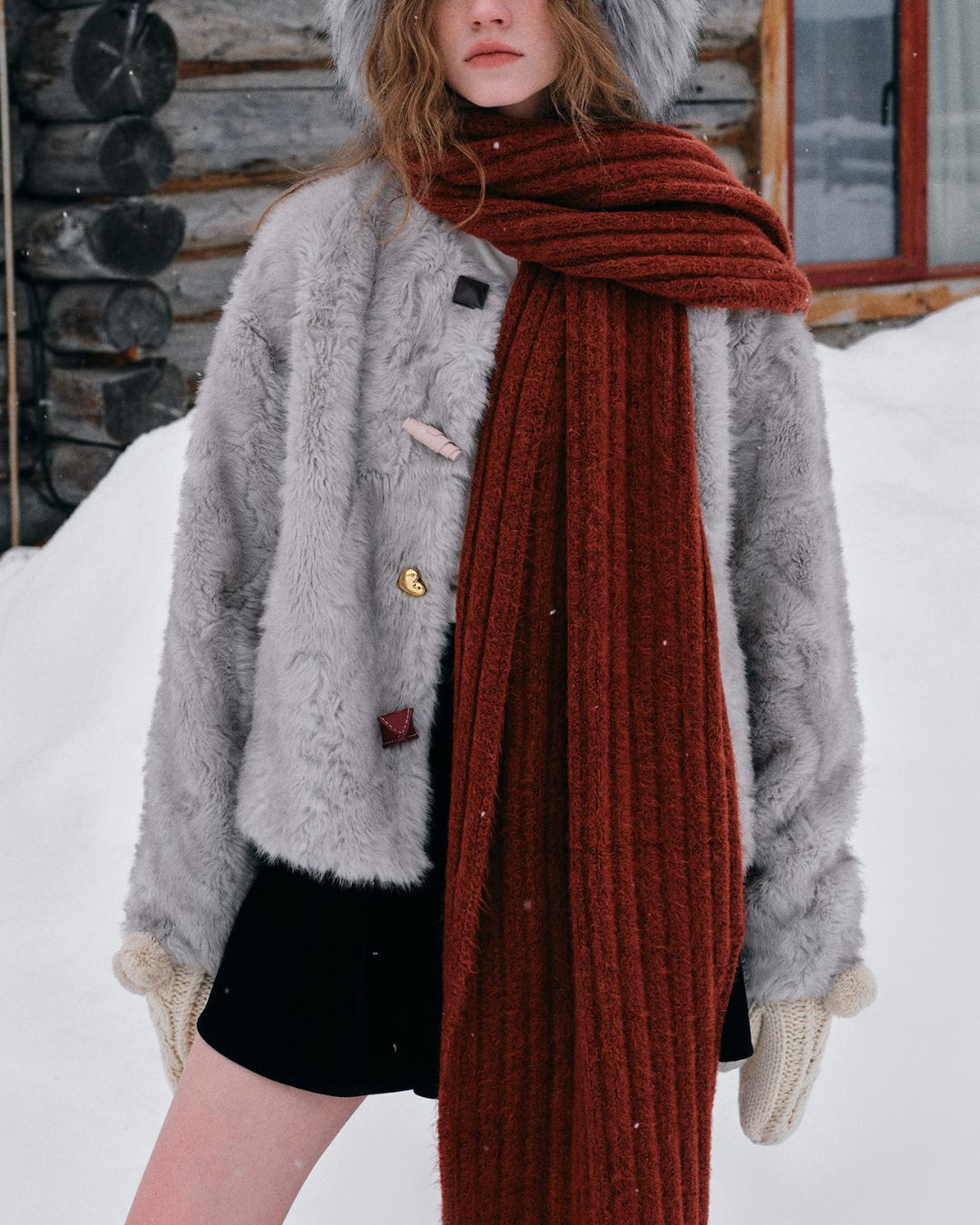 Faux Fur Colorful Button Jacket　JK076