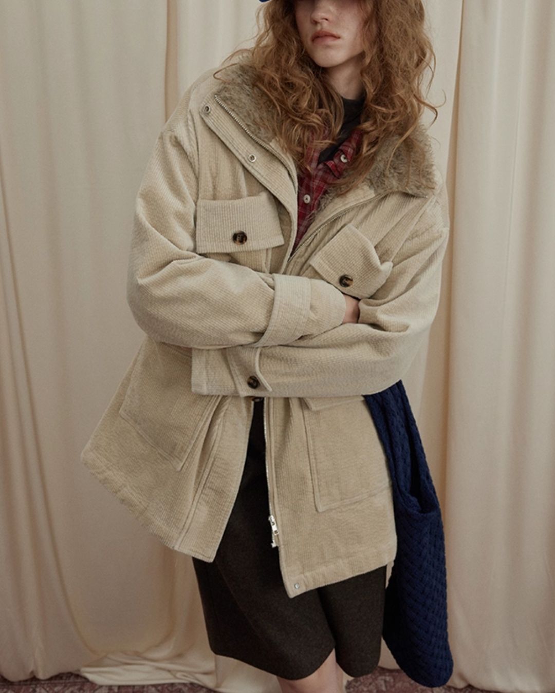 Fur-lined Corduroy Work Jacket　JK045