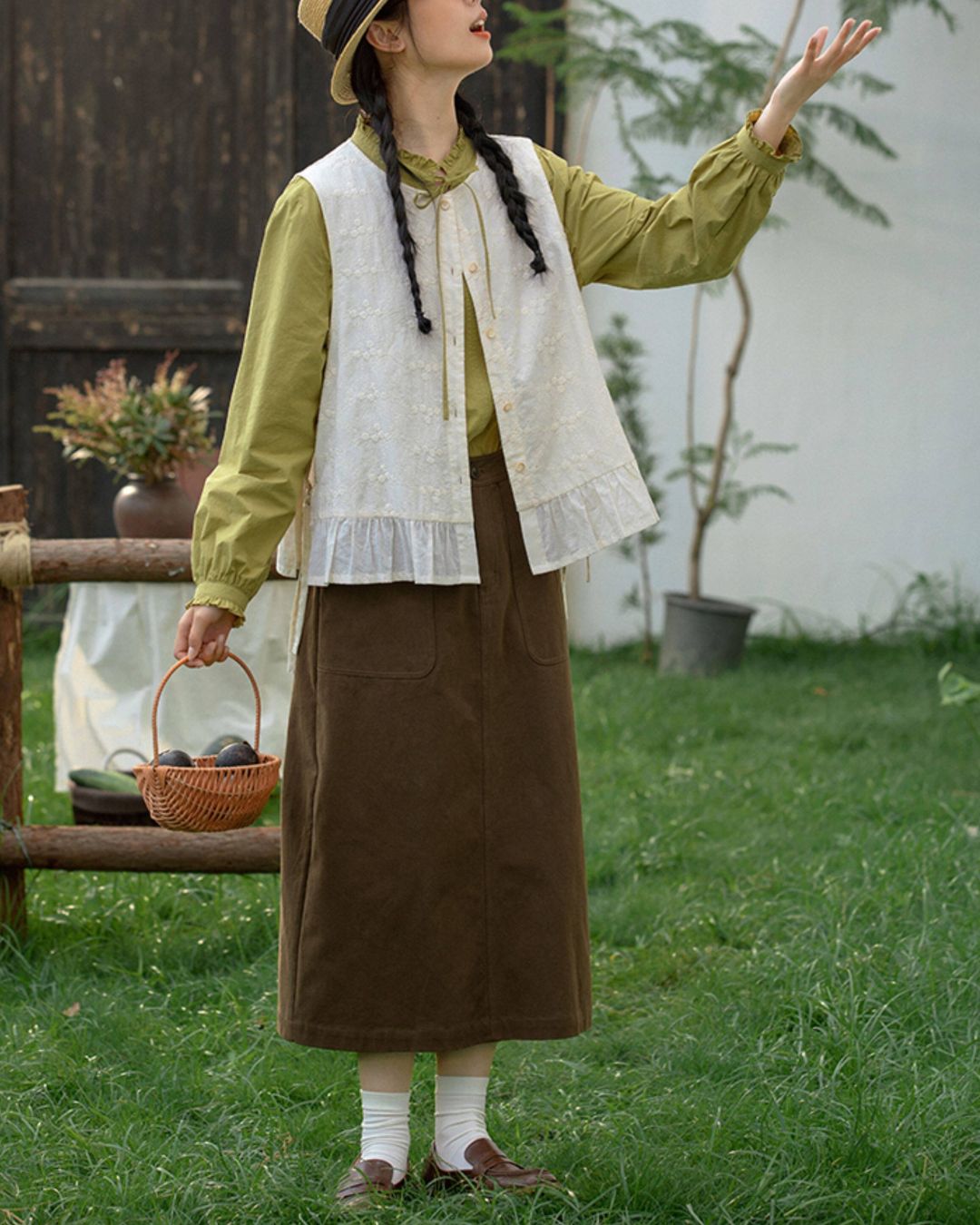 Cotton A-line Midi Skirt　SK020