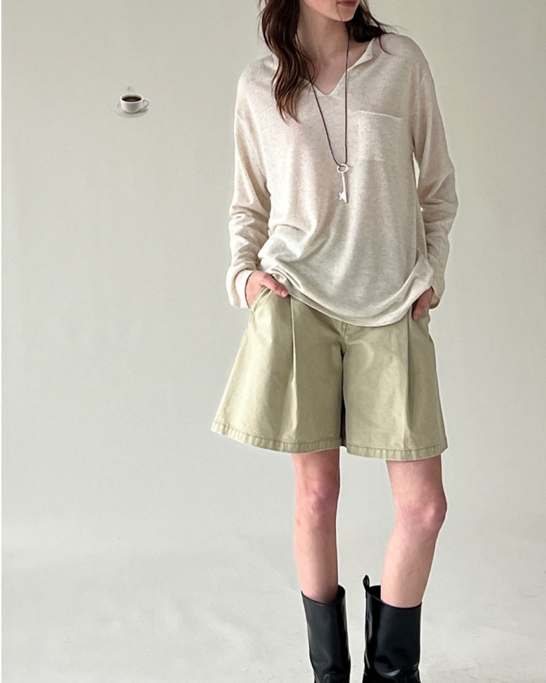 Natural Linen V-neck T-shirt　LT003