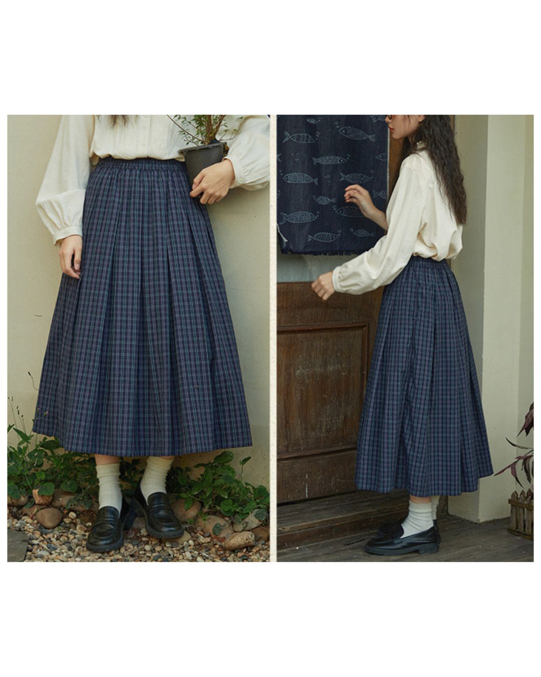 A-line Check Gathered Skirt　SK021