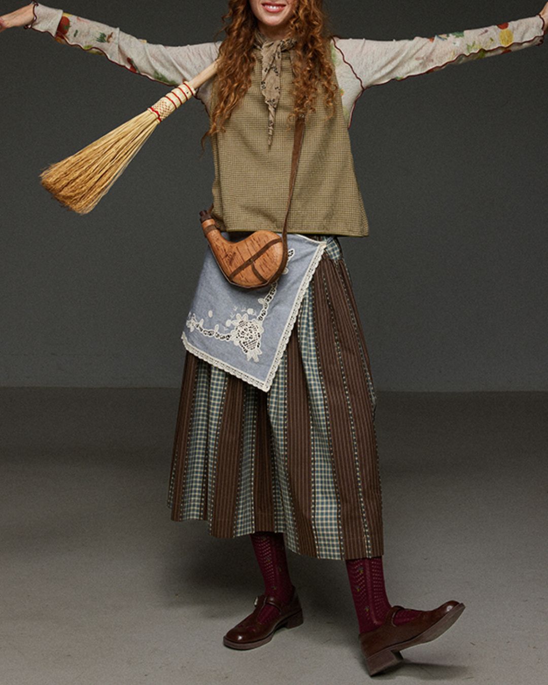 Check And Striped Contrast Color Skirt　SK007