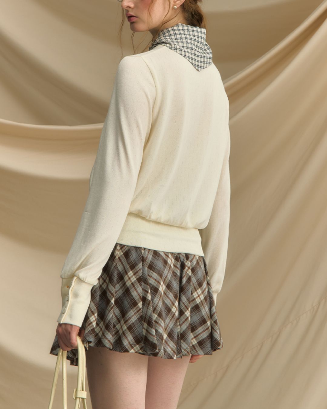 Checkered Scarf Buttoned Top　LT005