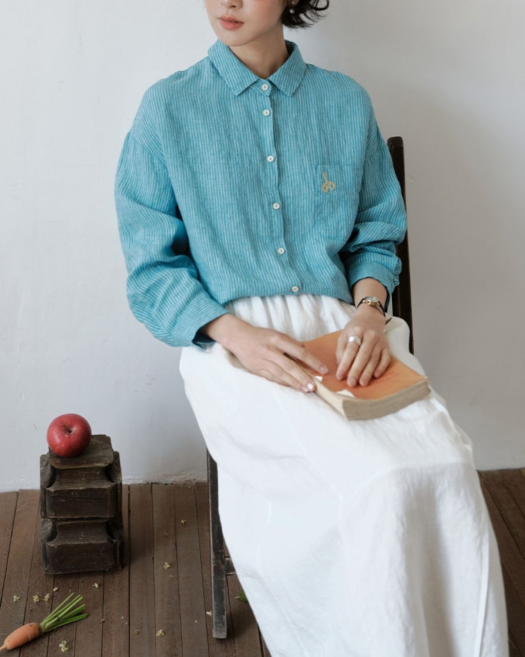 Drop Shoulder Striped Linen Shirt　LS042