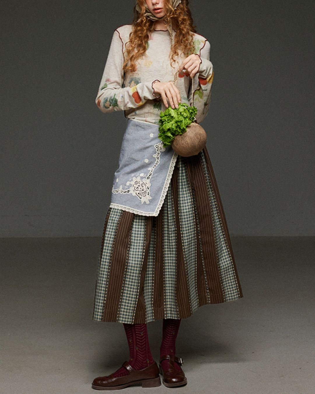 Mellow Frill Stitch Print T-shirt　LT011