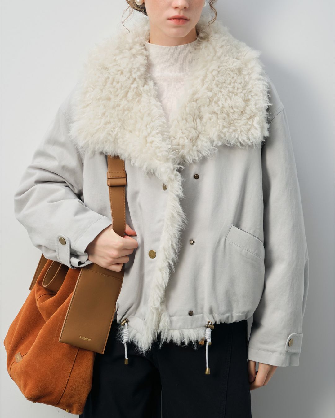 Big Boa Collar Washed Cotton Down Jacket　JK062