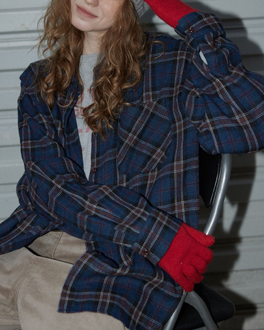 Navy Check Oversized Shirt　LS037