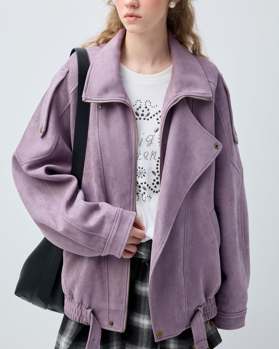 Oversized Lilac Suede Rider's Jacket　JK084