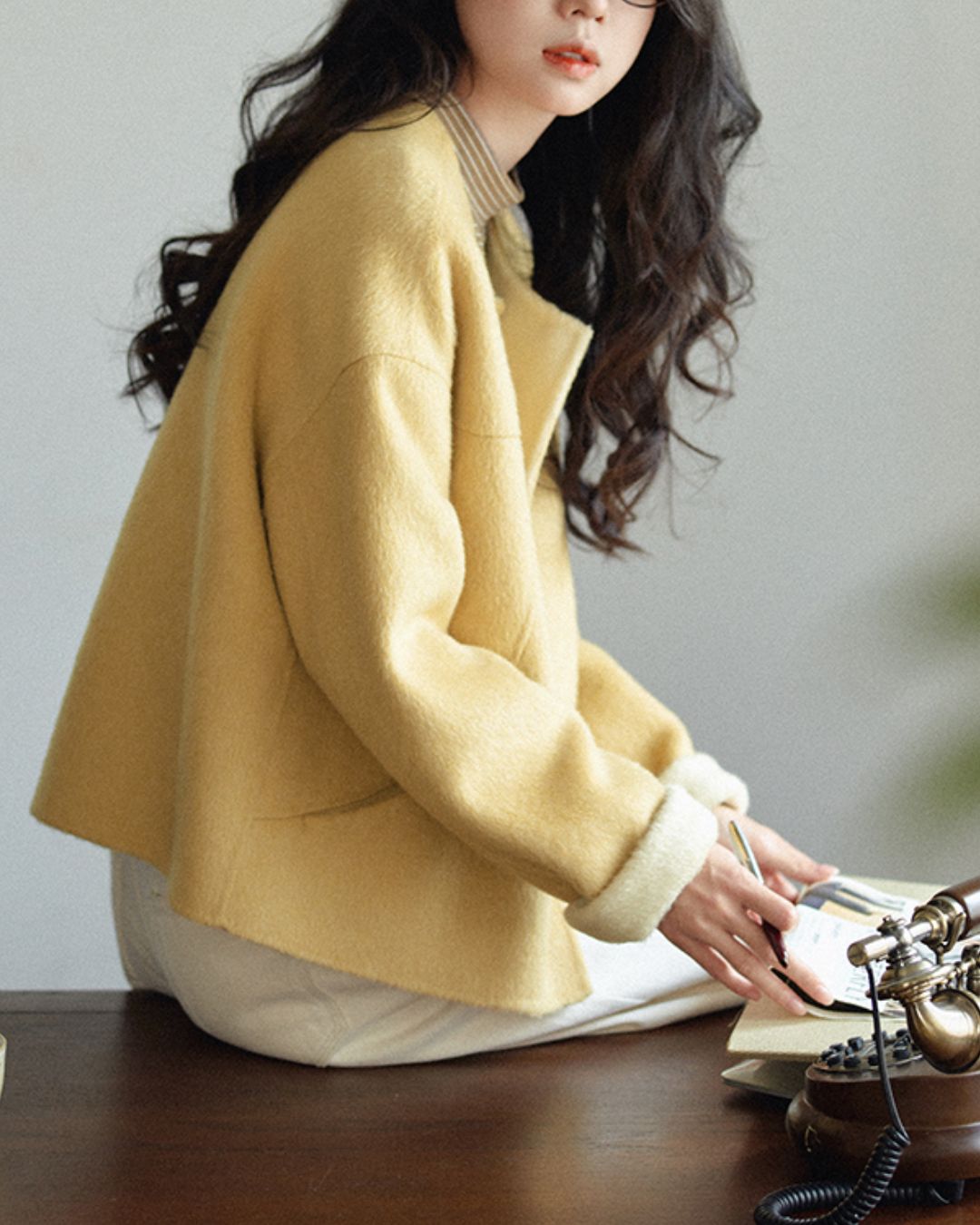 Wool Collarless Short Coat　CT018