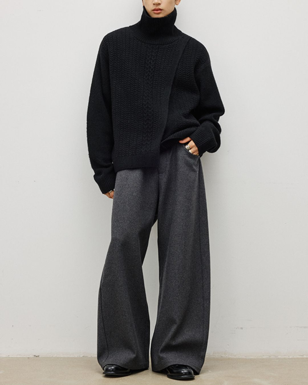 String-decorated Wool Wide Pants　PT022