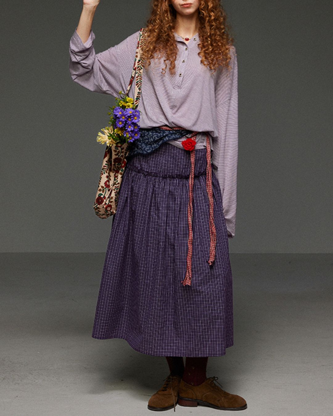 Henley Neck Loose Stripe Knit　KN035