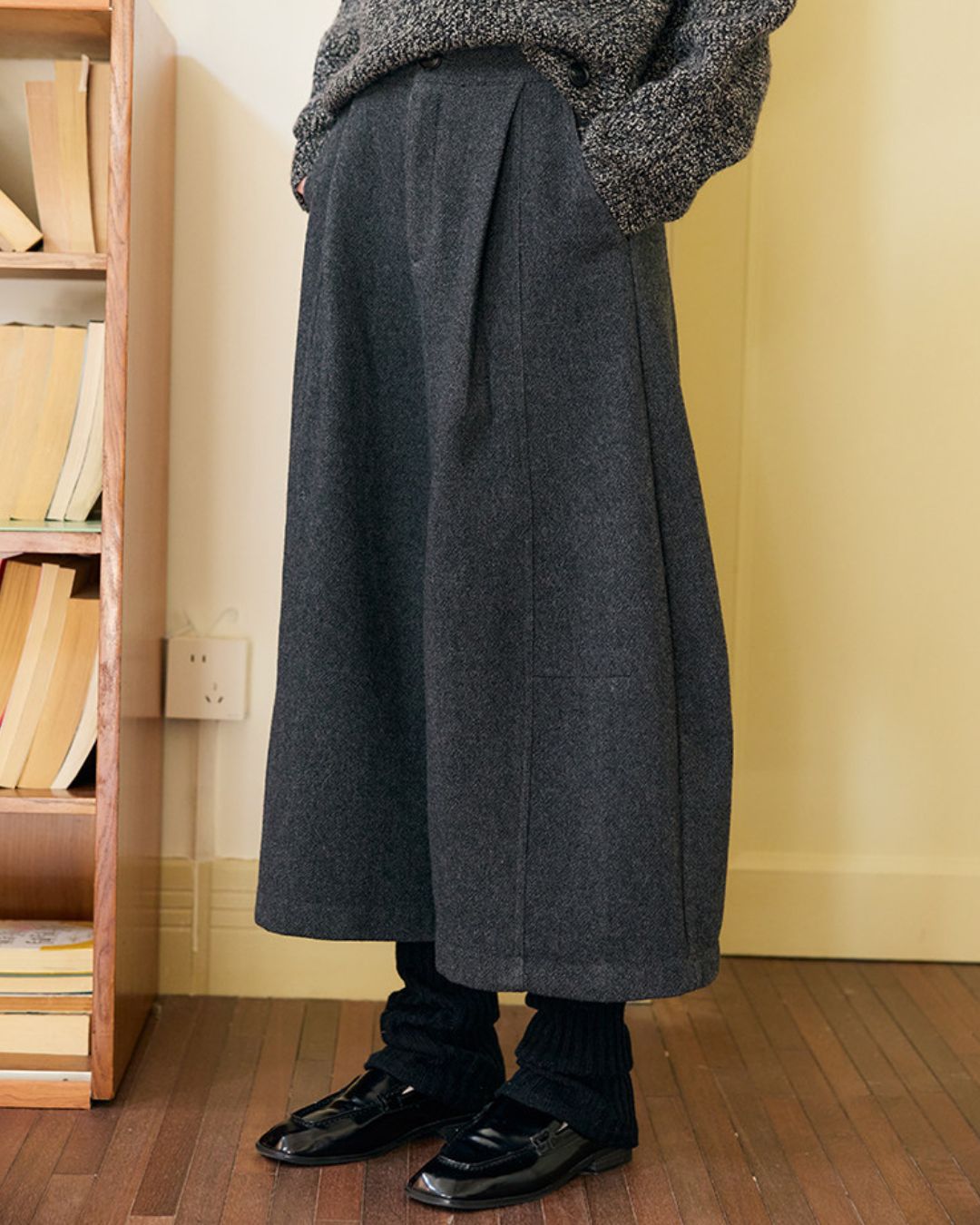 Wool Blend Wide Cropped Pants　PT035