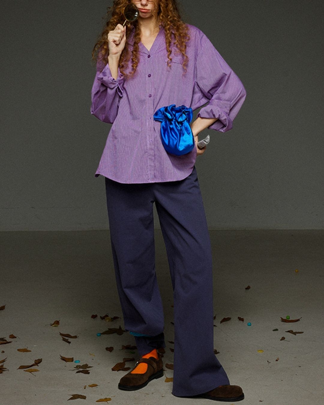 Collared V-neck Loose Shirt　LS029