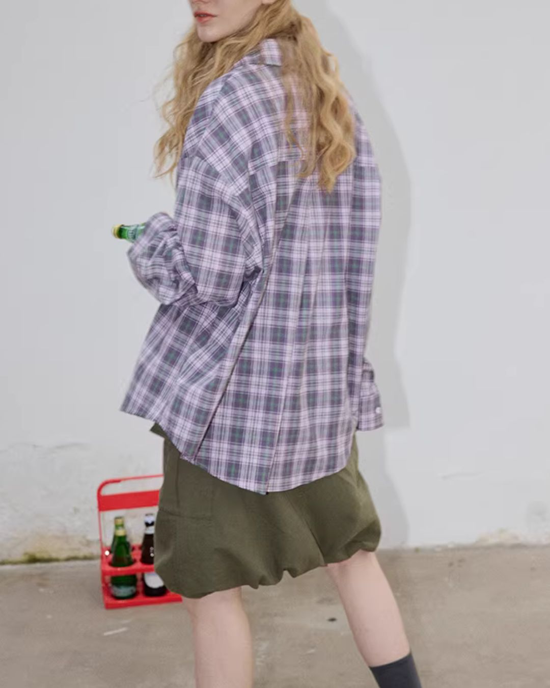 Light Purple Relaxed Check Shirt　LS069
