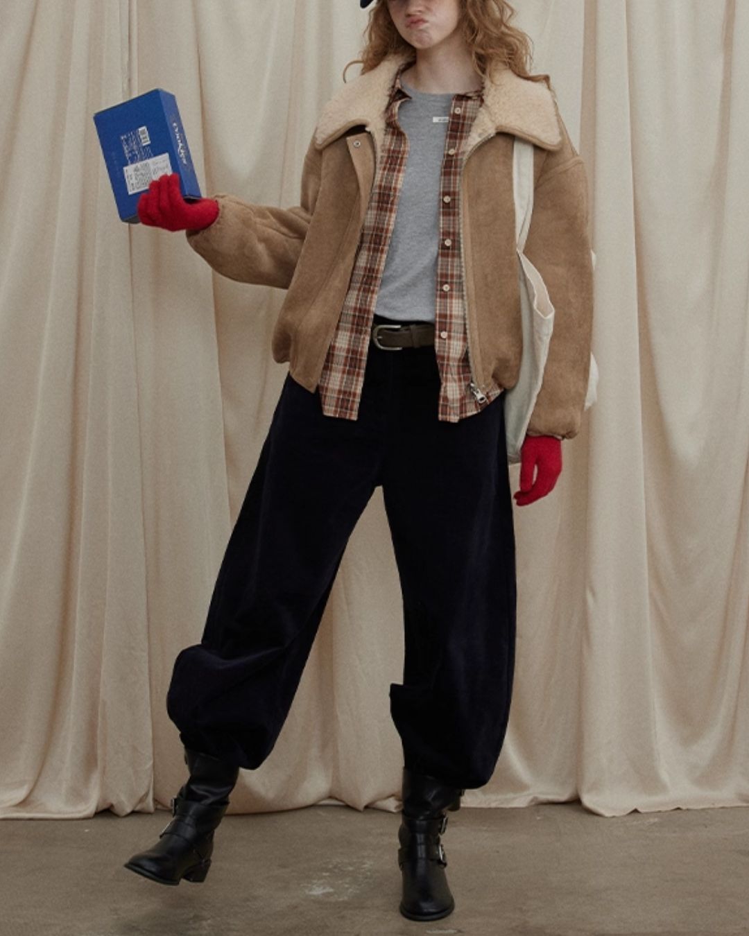 Reversible Boa Big Collar Jacket　JK055