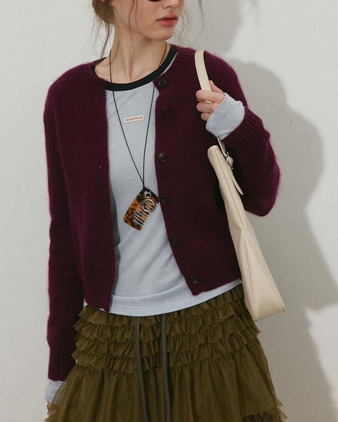 Round Neck Retro Fluffy Knit Cardigan　KN115