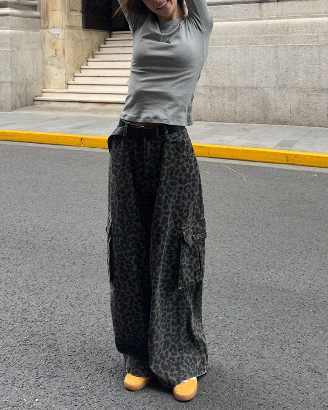 Leopard Print Cargo Denim Pants　PT008