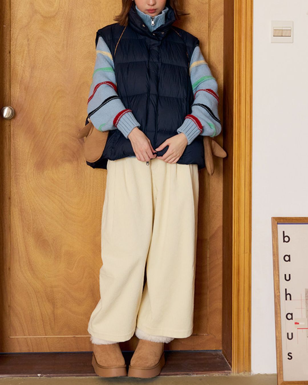 Corduroy Tuck Cropped Wide Pants　PT036