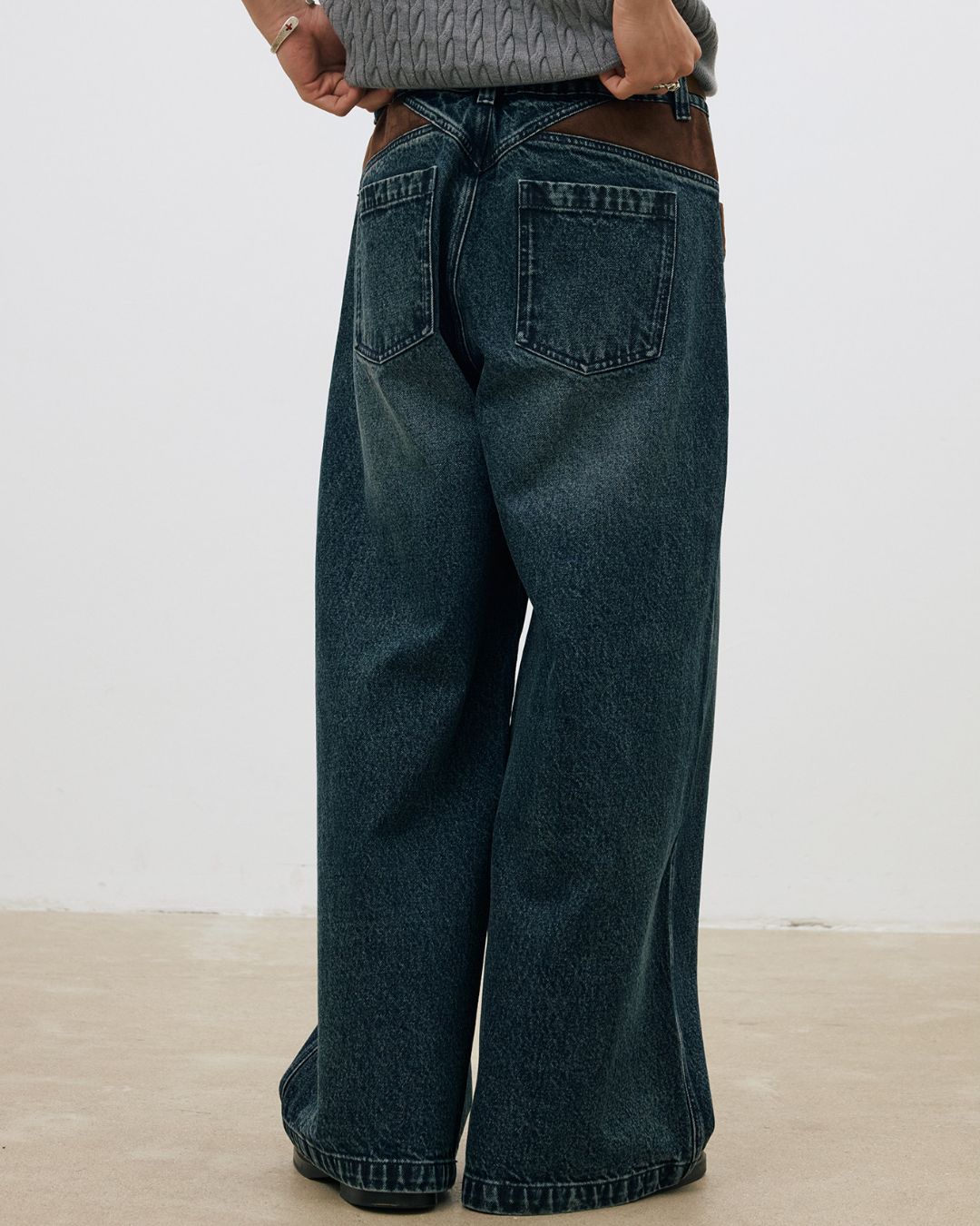 Suede Trim Vintage Denim Pants　DP016