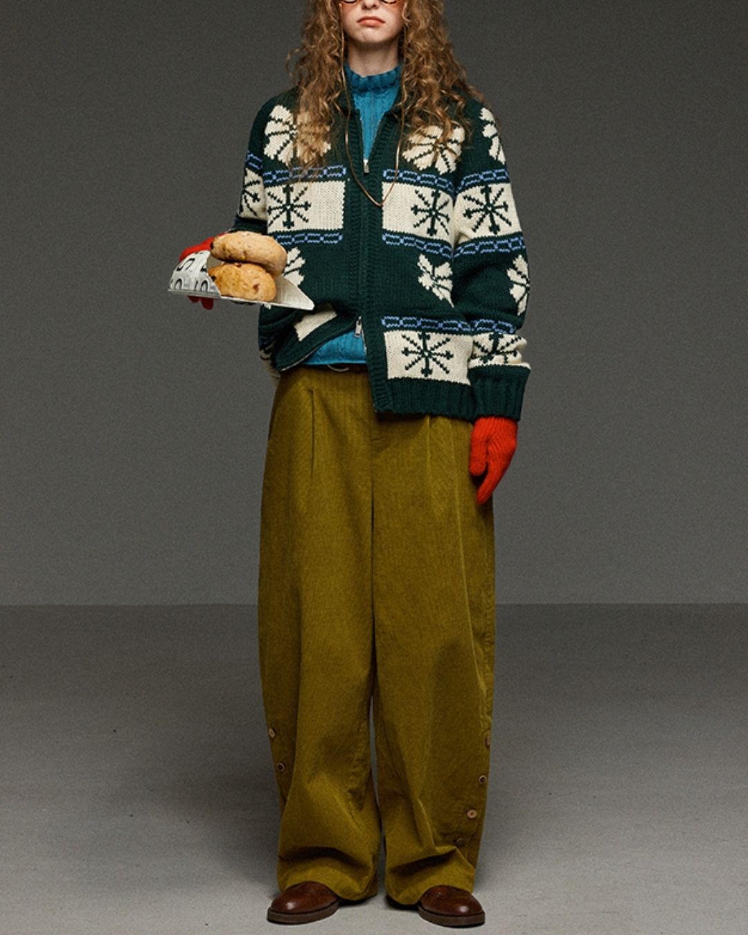 Corduroy Floral  Wide Pants　PT028