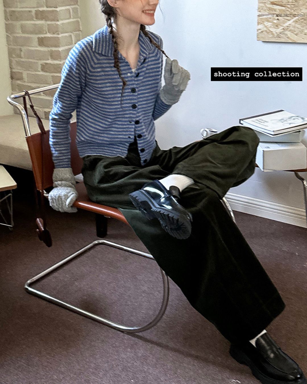 Collared Border Knit Cardigan　KN020