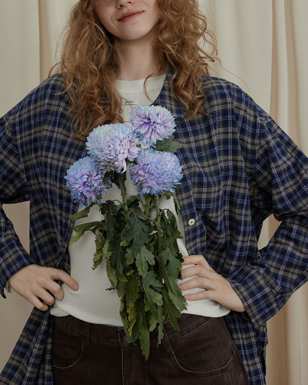 Oversized Checked Cotton Shirt　LS034