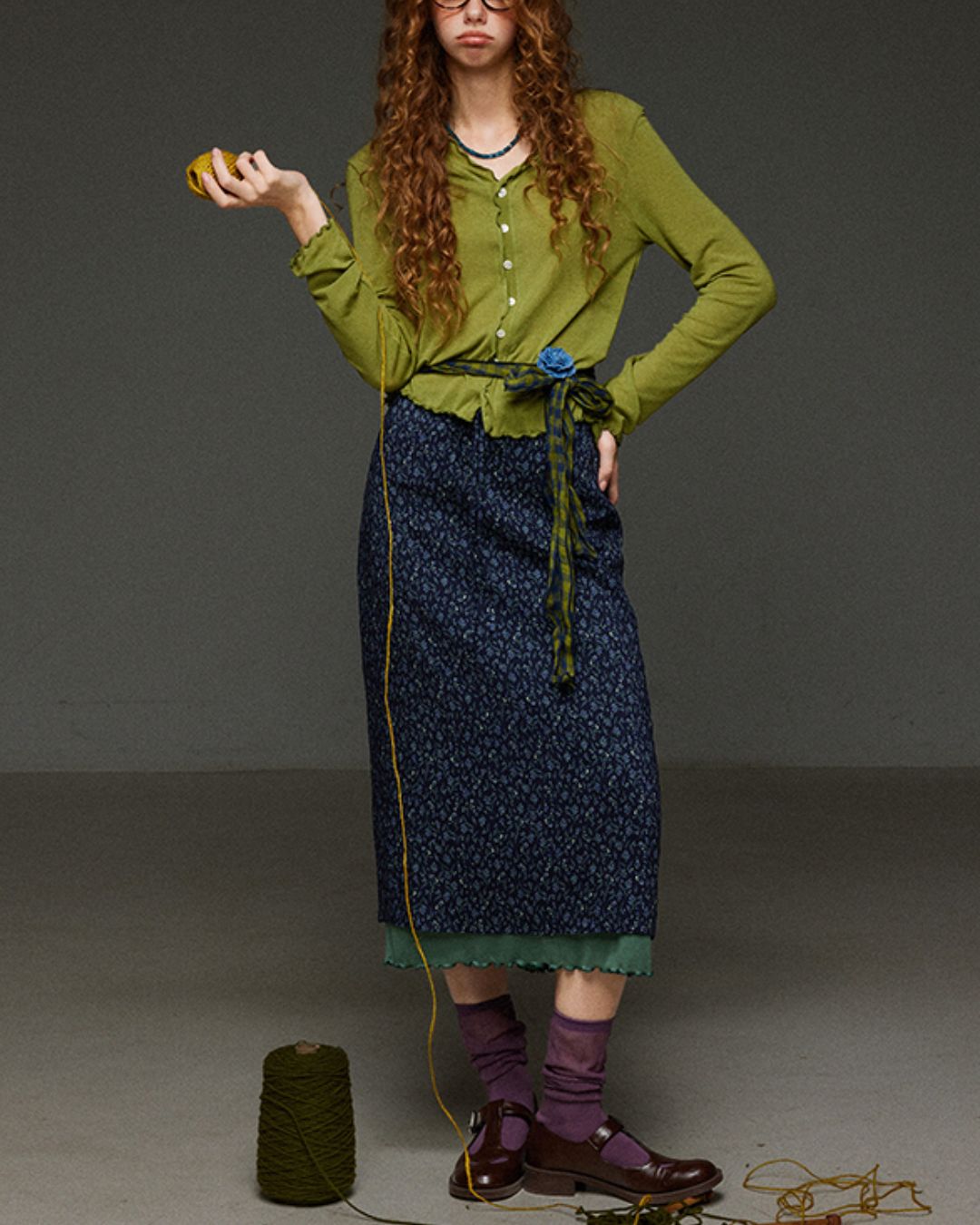 Merrow Frill V-Neck Knit Cardigan　KN032