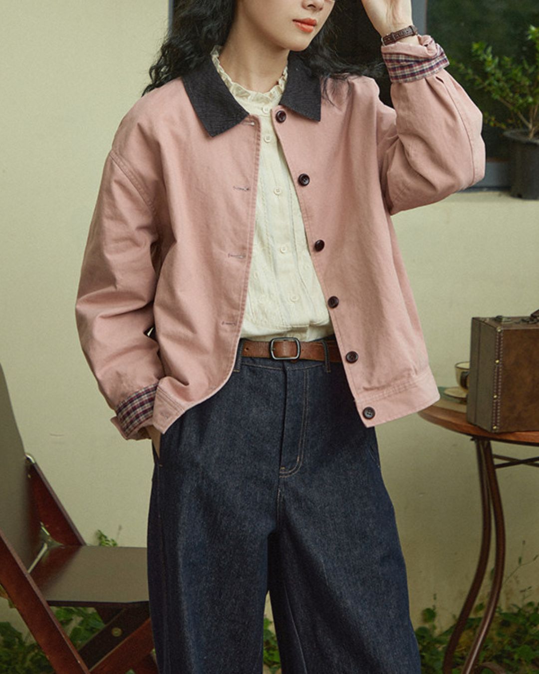 Contrast Collar Vintage Jacket　JK088