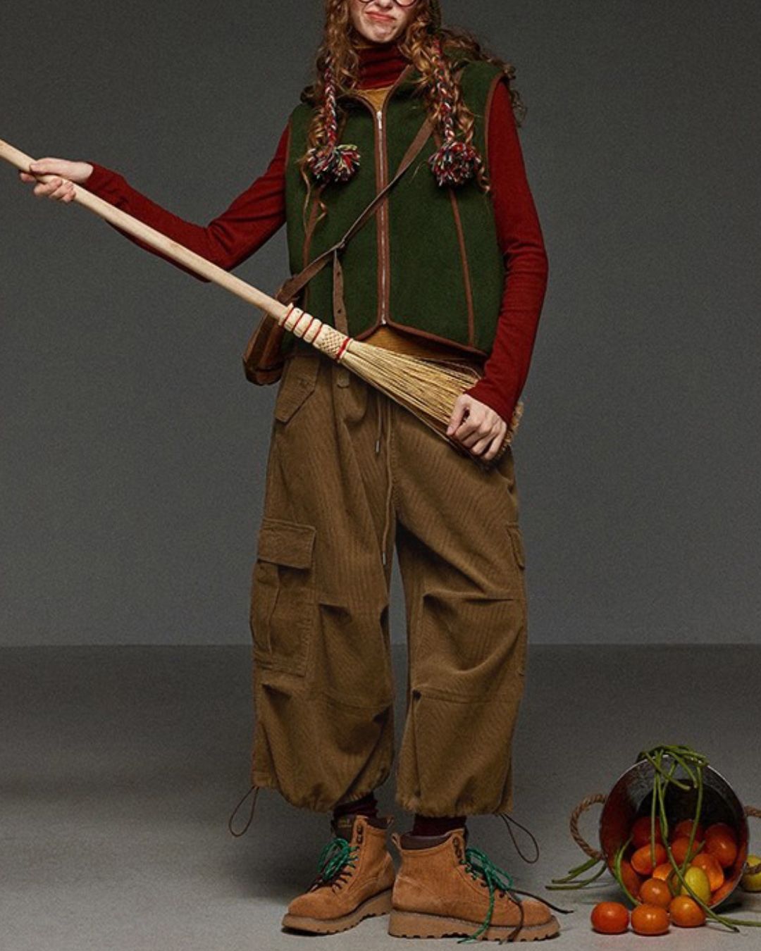 Corduroy Cropped Cargo Pants　PT027