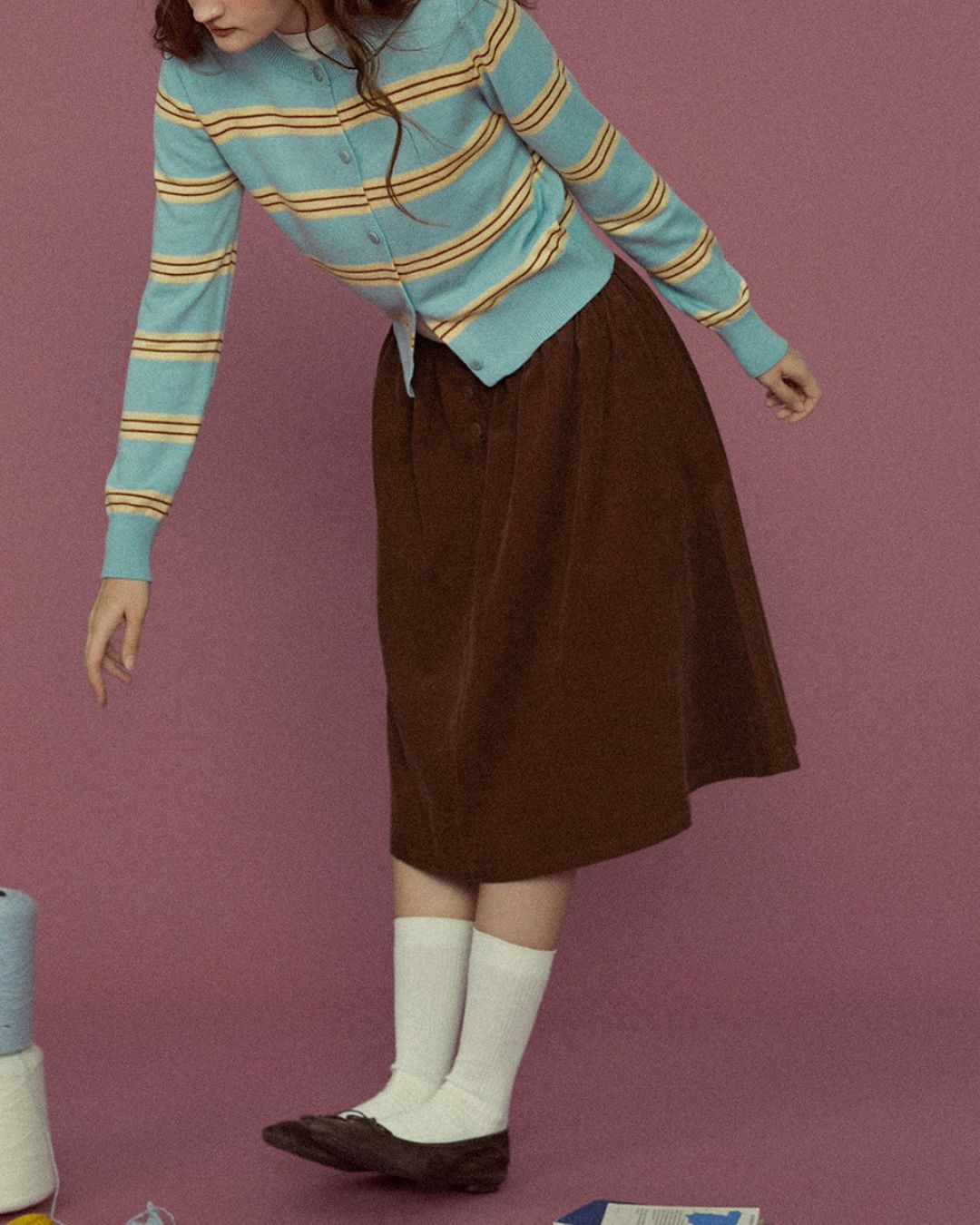 Faux Layered Contrast Border Knit Cardigan　KN096